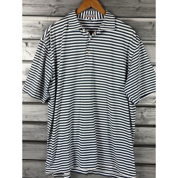 Peter Millar Summer Comfort Polo Shirt Mens L/XL Green Striped Short Sleeve Golf - Picture 1 of 6